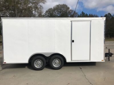 Quality Cargo 8.5x16 TA Trailer - White, Ramp, Side Door, D-Rings, 5K Axles, One Piece Roof