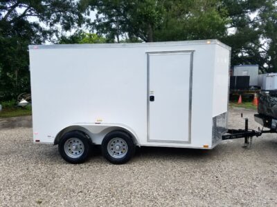 Quality Cargo 7x12 TA Trailer - White, Barn Doors, Side Door, Extra Height