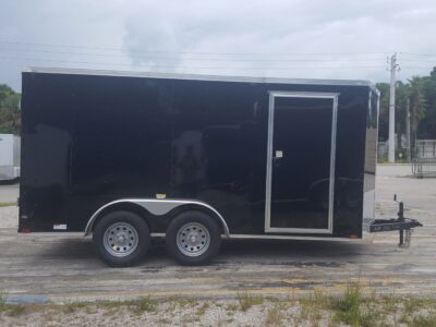 Quality Cargo 7x14 TA Trailer - Black, Barn Doors, Side Door, Extra Height