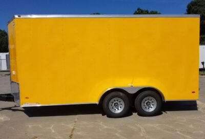 Freedom Trailers 7x16 TA Trailer - Yellow, Side Door, Extra Height, 5K Axles, Electrical, Concession, Finished Interior - Image 4