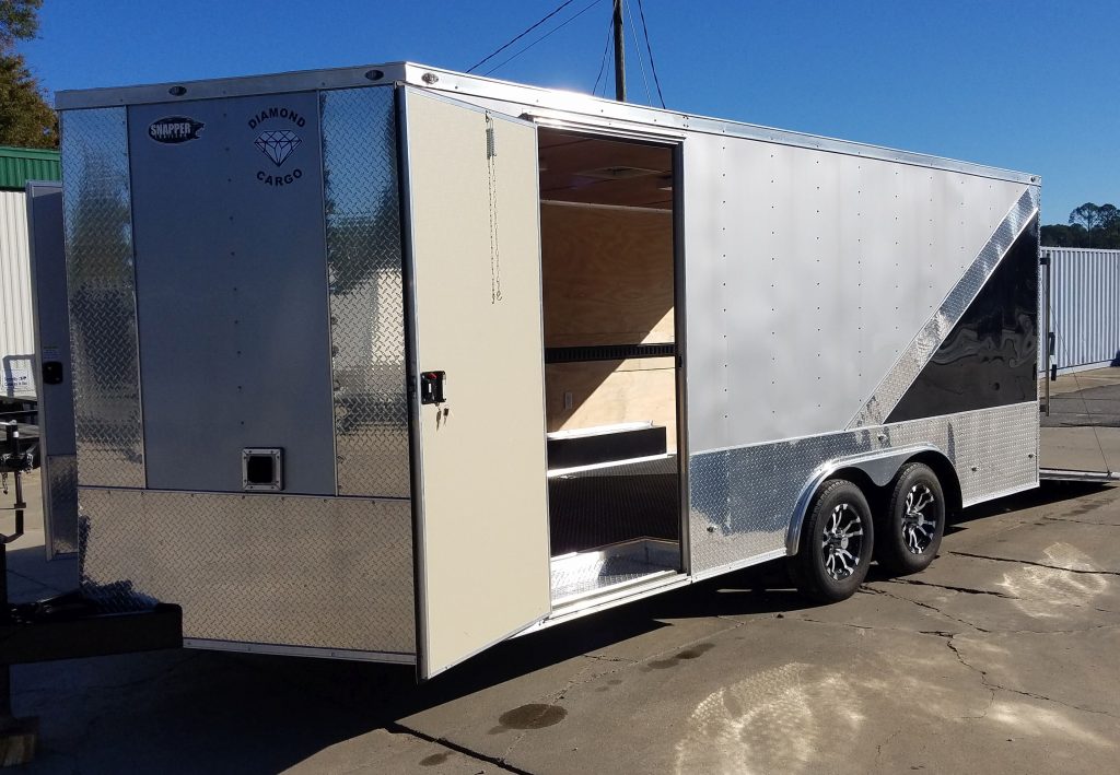 8.5×18 TA Trailer – SilverBlack, Ramp, Two Side Doors, D-Rings ...