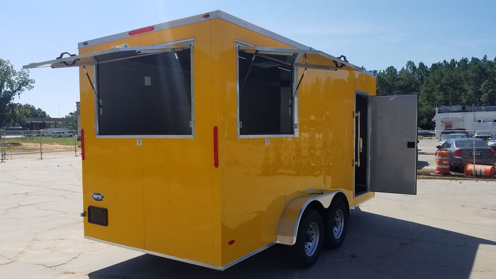 yellow travel trailer